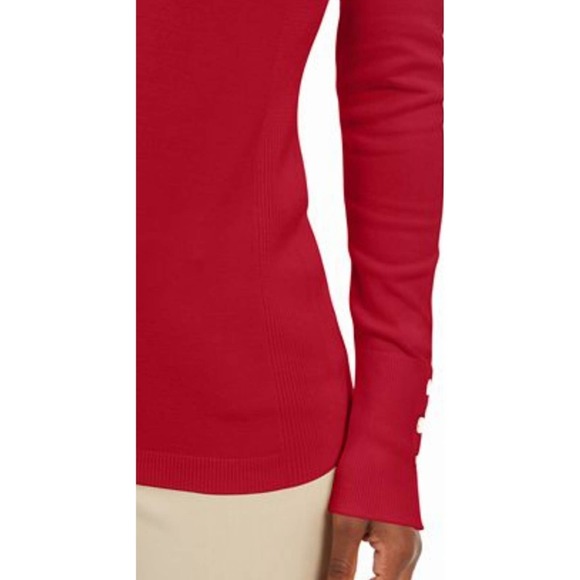 JM Collection Button Cuff V Neck Sweater Red S - Picture 3 of 12